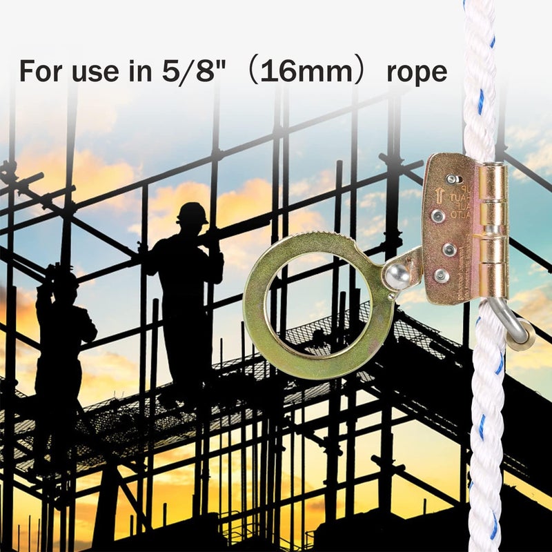 FHFallArrest Fall Protection Rope Grab with Anti-Panic Feature, Auto-Trail Double Locking Rope Grabs Fall Arrester, Used with 5/8” Lifeline Rope, for Construction, Climbing, Comply to ANSI/OSHA - Image 5